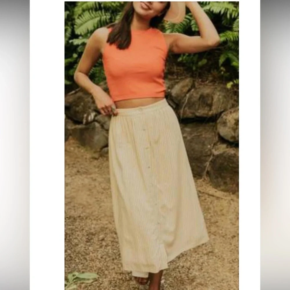 Roolee yellow island striped tea skirt